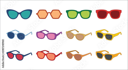 Bild auf Leinwand Collection of colorful sunglasses flat vector illustration on a white background