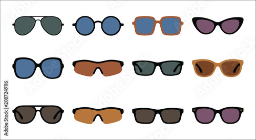 Assorted sunglasses collection flat vector illustration on a white background shades eyewear