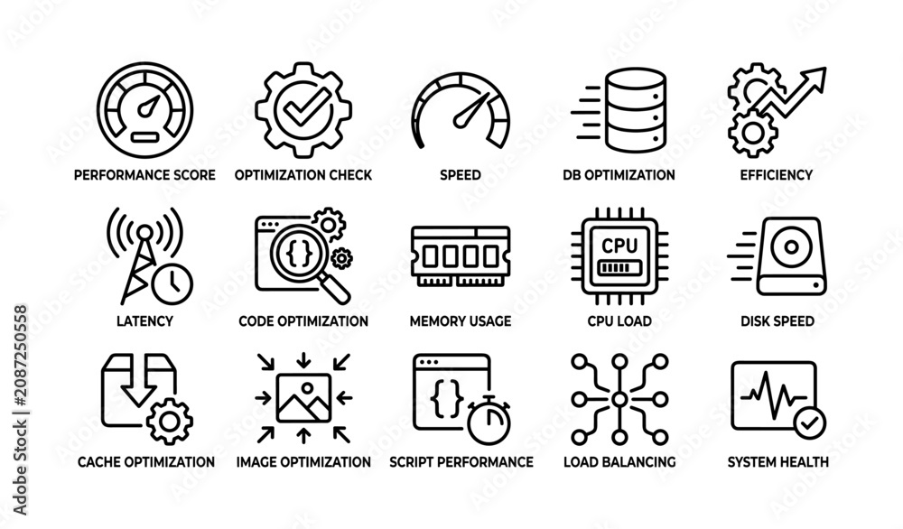 Obraz premium Performance and optimization icons arranged in grid