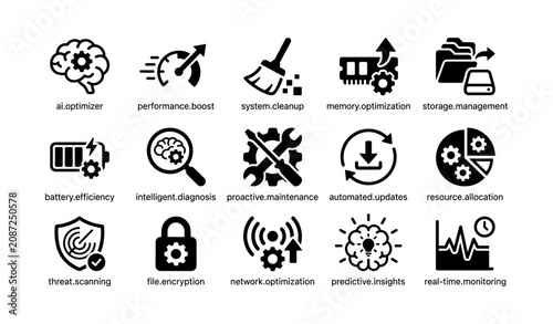 System optimization icons arranged in grid on white background