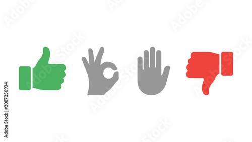 Konstfotografi Four hand gesture icons for approval and disapproval on white background