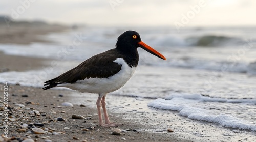 Eurasian oystercatcher on beach coastal wildlife portrait