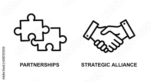 Partnership and strategic alliance concept with puzzle and handshake icons partnership strategic alliance handshake business collaboration