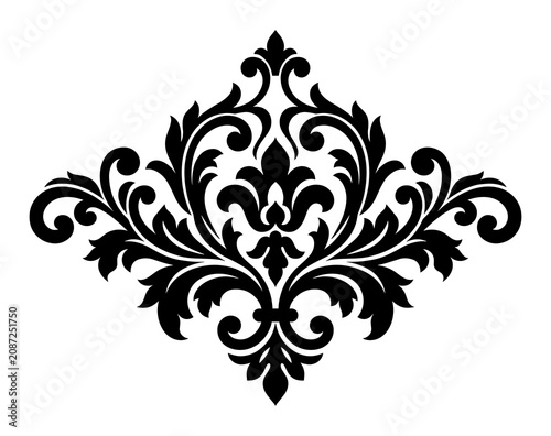 Obraz na płótnie Elegant black decorative damask floral ornate motif as PNG element