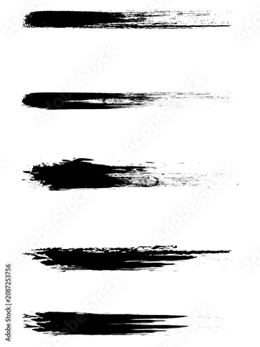 Grungy Black Ink Paint Brush Stroke and Textured Ink Streaks Vector Set.
