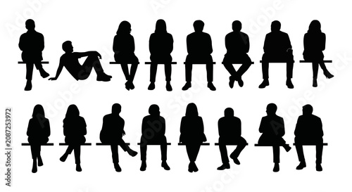 Group of Diverse People Sitting and Standing in a Line.