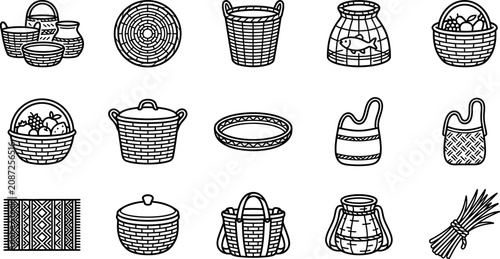 Fotografía Set of various wicker baskets and woven handicraft items.