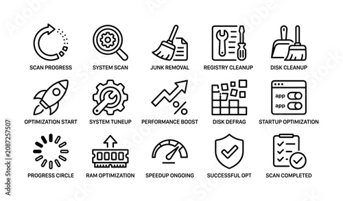 System optimization and cleanup icons arranged in grid