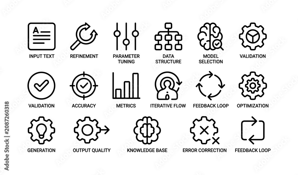 Fototapeta premium Ai model development icons showing workflow and validation