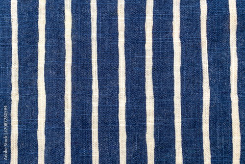 Blue and white striped linen fabric pattern background