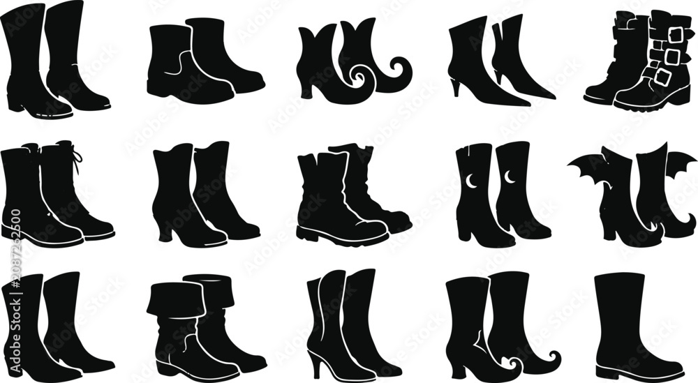 Obraz premium Halloween Witch Boots Silhouette Collection Isolated