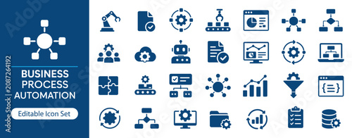 Cuadro en lienzo Business Process Automation Solid Icon Set, Workflow Management and Digital Auto