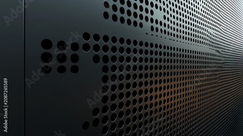 A black metal wall with a pattern of holes