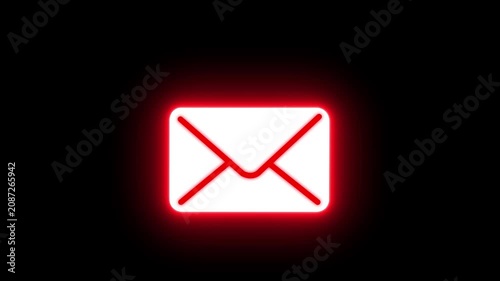 Animation glowing neon color message box icon conversation notice receive message icon. Glowing neon email icon animation. 4k video motion graphic.