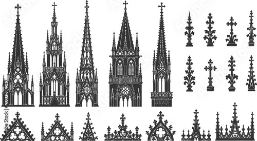 Photos Gothic style spires and crosses black silhouette vector illustration