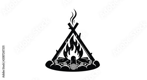 Εκτύπωση καμβά Campfire Silhouette With Flames And Logs On White Background