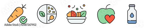 Fotografía Conjunto de iconos de alimentación saludable