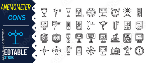 Foto Anemometer Line Icon Set for Weather and Meteorology Design