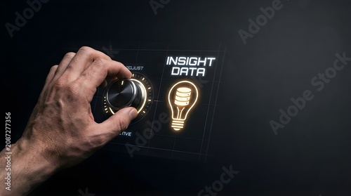 A person turning a digital knob to optimize data insights with analytics strategic intelligence