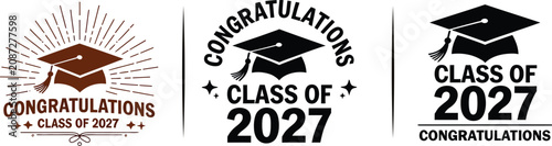 Vászonkép Graduation icons, Class of 2027 congratulatory illustrations with graduation caps, education symbols, and commencement celebration elements, vector designs