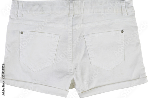 Obraz na płótnie Back view of white denim shorts for girls isolated on transparent background for