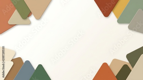 Abstract geometric border with muted colorful shapes on white background