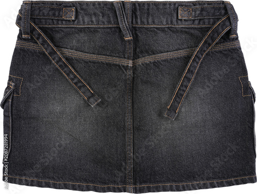Photos Back view of black cargo denim skirt for girls isolated on transparent backgroun