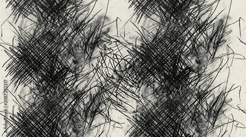 Black charcoal scribble texture on off white paper background