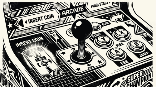 Retro Arcade Machine Control Panel with Joystick and Buttons