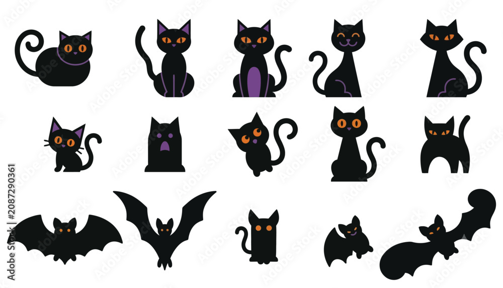 Obraz premium Halloween Black Cat Clipart Bundle