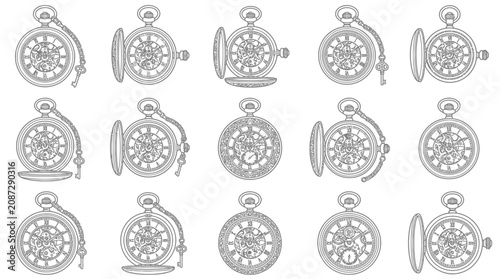Vintage Pocket Watch Collection - Line Art Icons