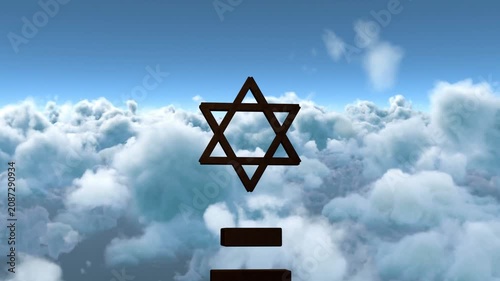 Cloud field initiating motion, swelling to hide lower bars, centered star holding, creating depth