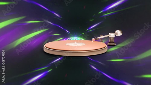 Visualiser activating turntable platter staying fixed as beams shifting into color tunnel for music