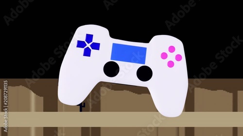 White game controller initiating via initial tilt, rocking and tilting above rail, showing balance