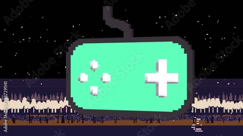 Cord starting swing, pixel pad rotating, moving forward, centering, showing teal face and buttons