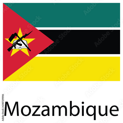National flag of mozambique with text label isolated on white background mozambique national sovereign identity patriotic republic government politics official horizontal