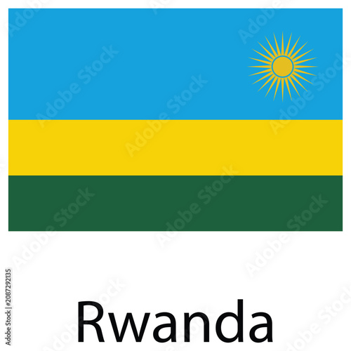 Official national flag of rwanda with country name label below national patriotic government identity sovereignty patriotism politics independence diplomacy standard