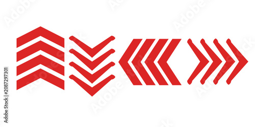 Red Downward Chevron Arrow Icon Set Vector Collection, Modern Minimal Navigation Symbols Pack