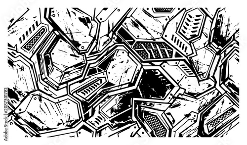 Armor plating background with mechanical tech details in sci-fi grunge style