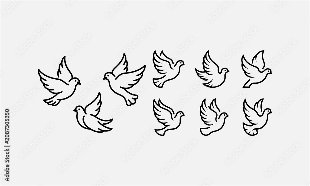 Fototapeta premium White Doves line art vector icon set vector illustration