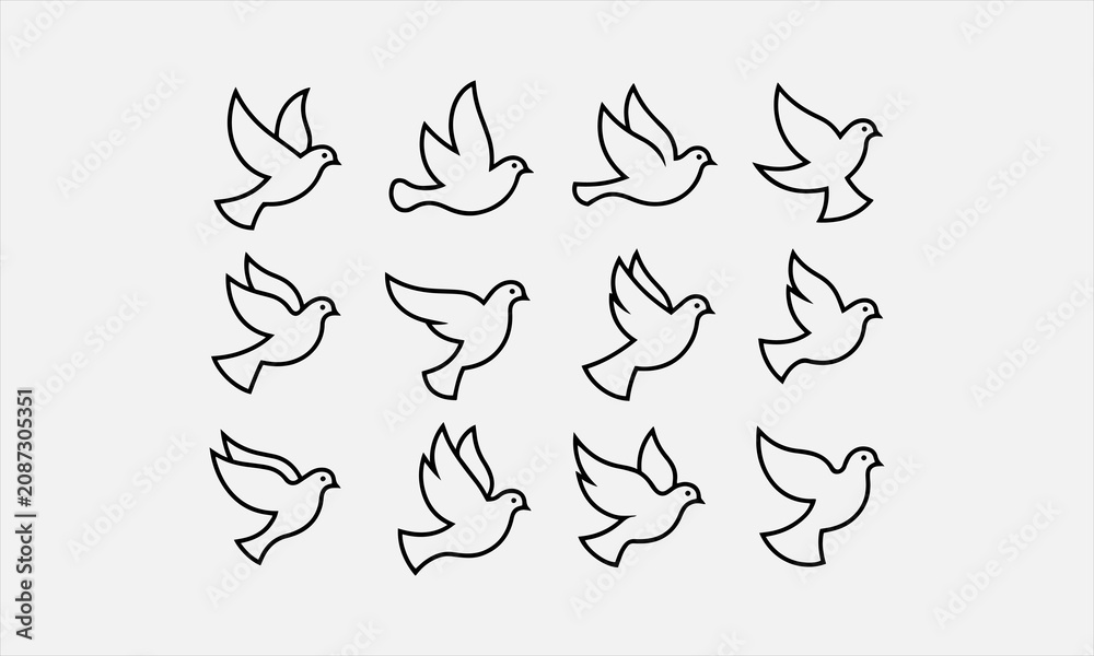 Fototapeta premium White Doves line art vector icon set vector illustration