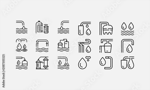 Water Treatment Line art vector icon set minimal abstract  pattern vector illustration