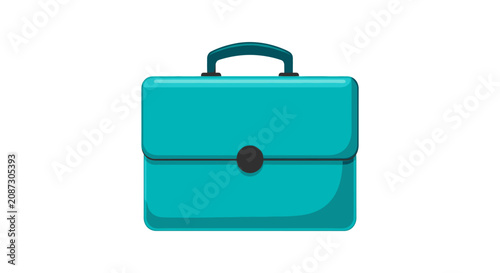 Fotografie Teal briefcase with black clasp flat vector silhouette attache case