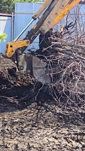 Excavator digging a hole to plant a tree