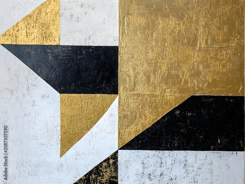 Geometric triangle composition with gold foil and matte black paint texture.