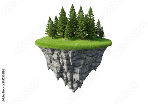 Floating island with green forest in sky