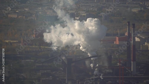 Environmental pollution caused by smoke emissions from the stacks of a large metallurgical plant