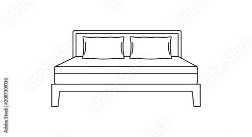 Foto Bed Frame With Pillows Linear Vector Illustration On White Background