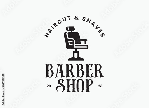 Foto Barber Shop Logo Badge Vintage Vector | Classic Barbershop Emblem Illustration |