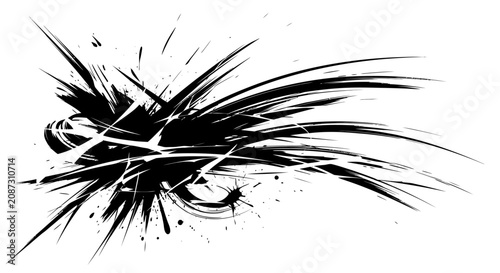 Foto Abstract Dynamic Grunge Explosion Burst with Sharp Brush Strokes and Ink Splatters, Isolated White Background